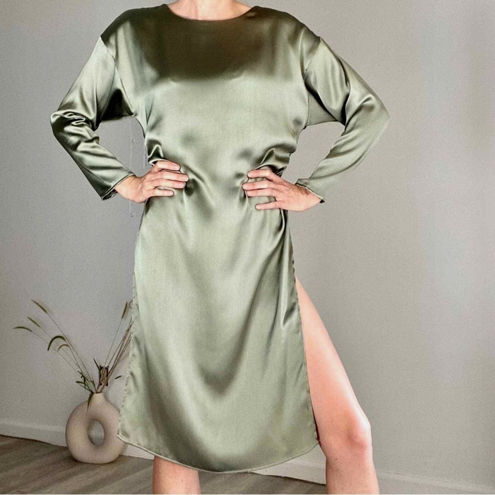 Zara Olive Green Satin Dress